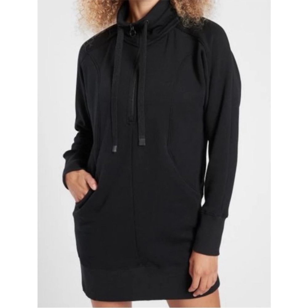 Athleta Cozy Karma 1/2 Zip Sweatshirt Dress Solid Black Small